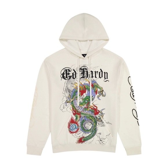 ED HARDY JAPAN DRAGON IVORY PULLOVER HOODIE SIZE XXL - Picture 3 of 15